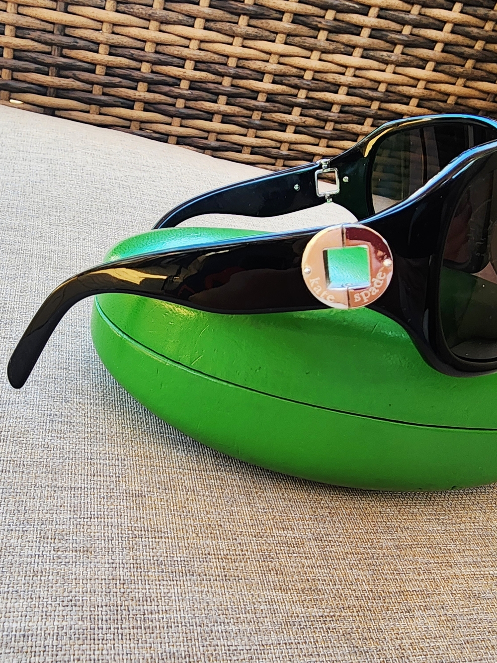 Black Kate Spade Sunglasses with Round Gold Logo Accent, with Case